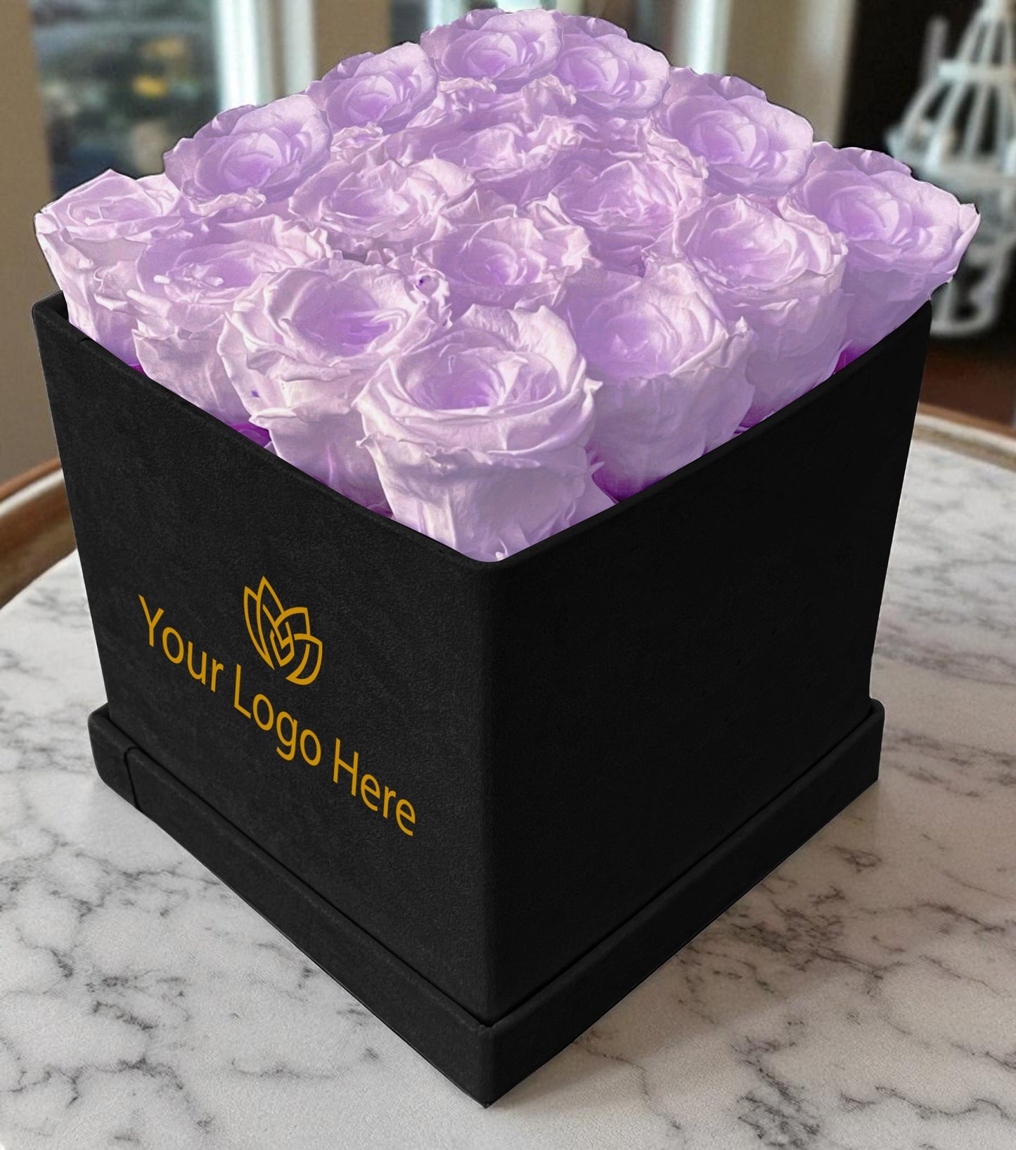 Branded Square Floral Arrangement | 16 Preserved Roses, Fast Shipping