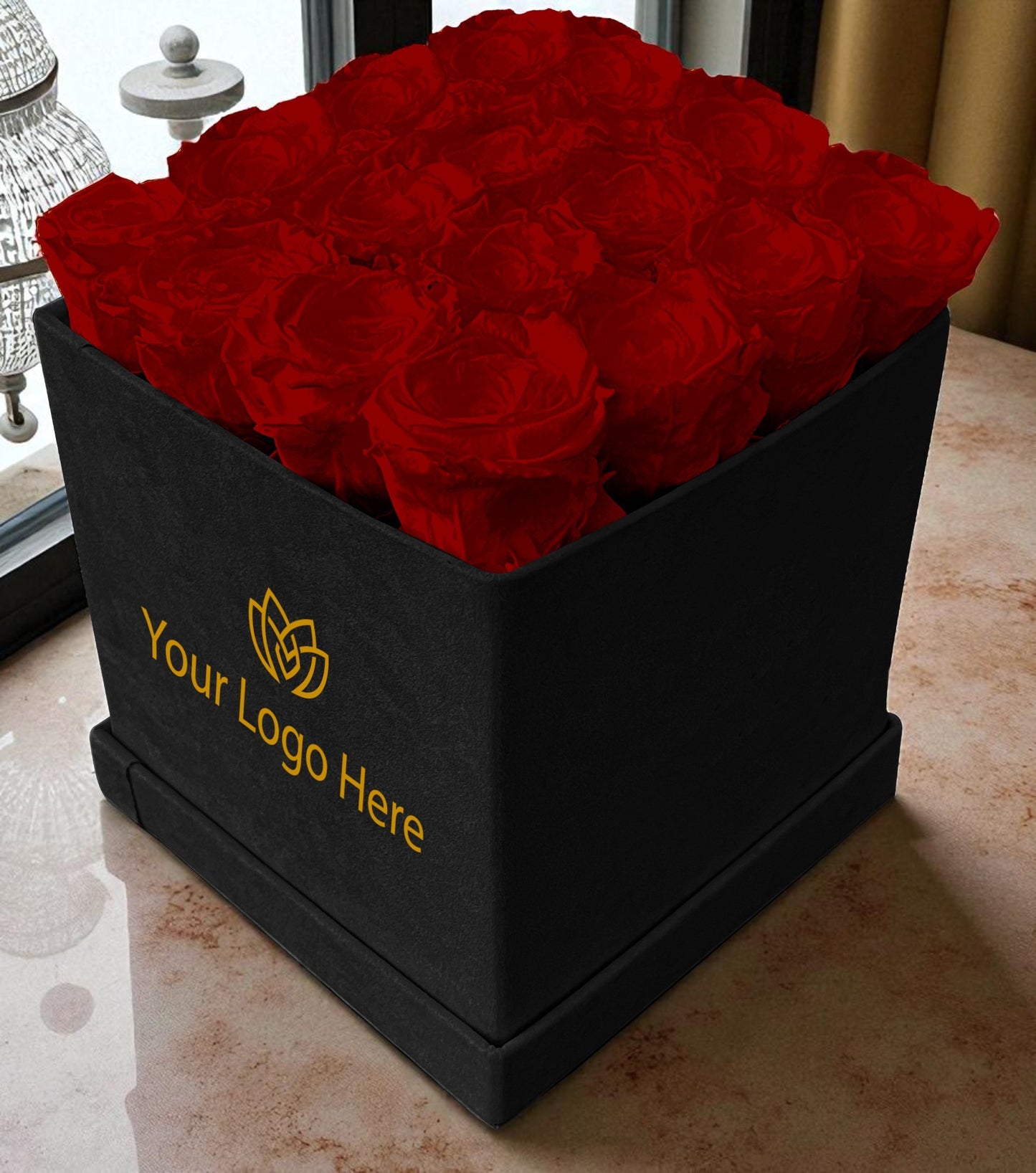 Branded Square Floral Arrangement | 16 Preserved Roses, Fast Shipping