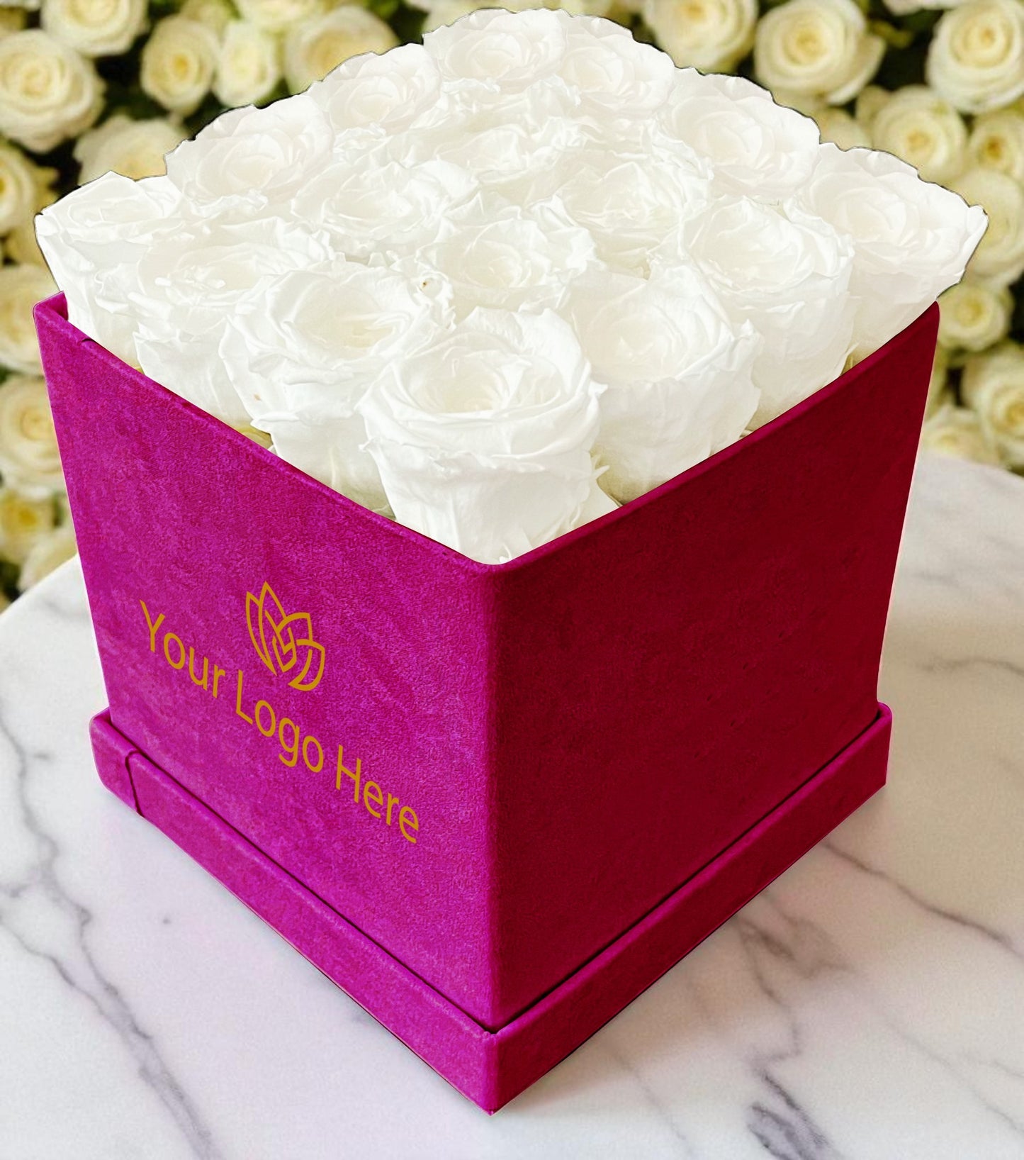 Branded Square Floral Arrangement | 16 Preserved Roses, Fast Shipping