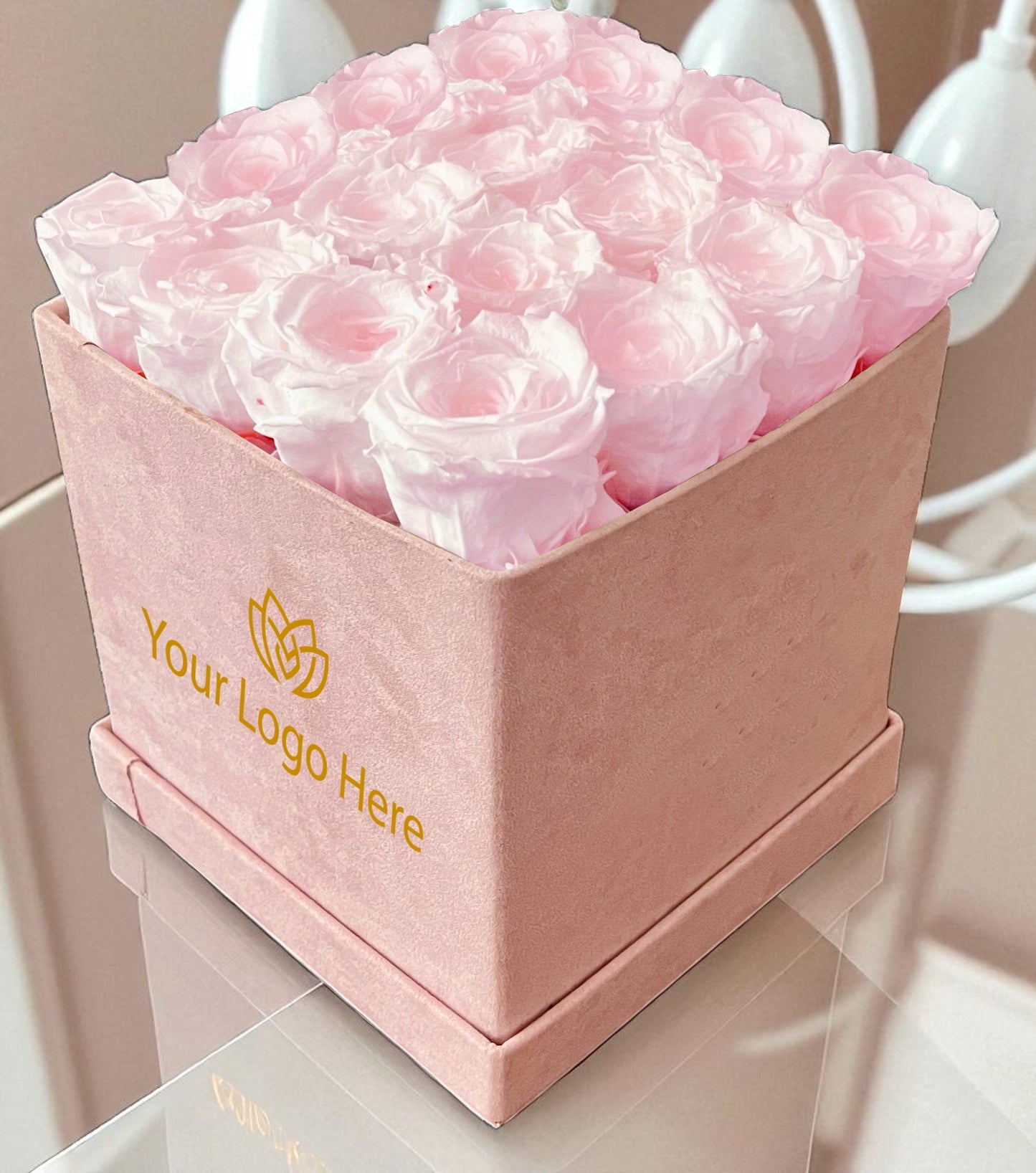 Branded Square Floral Arrangement | 16 Preserved Roses, Fast Shipping