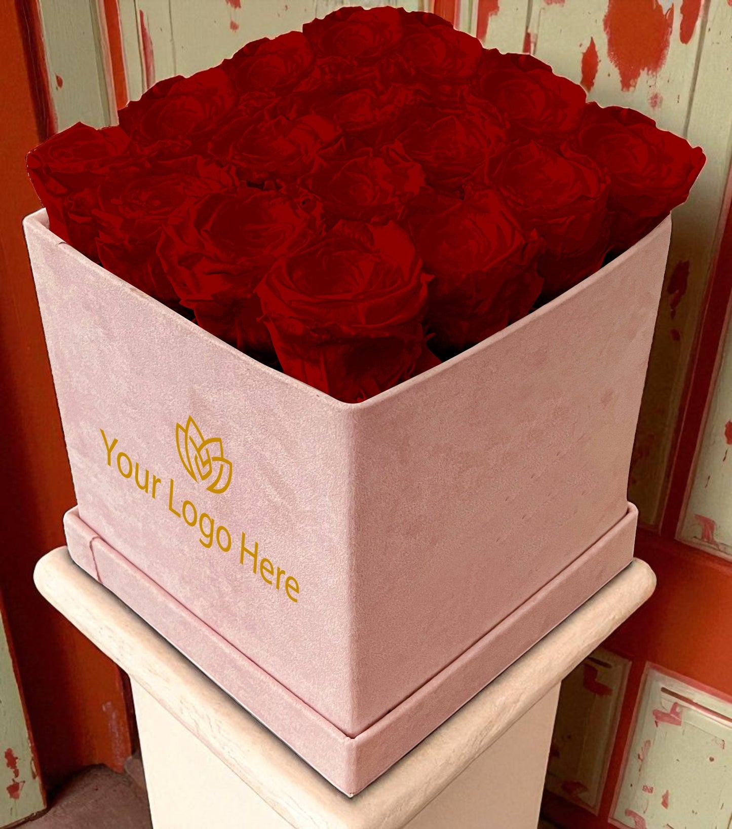 Branded Square Floral Arrangement | 16 Preserved Roses, Fast Shipping