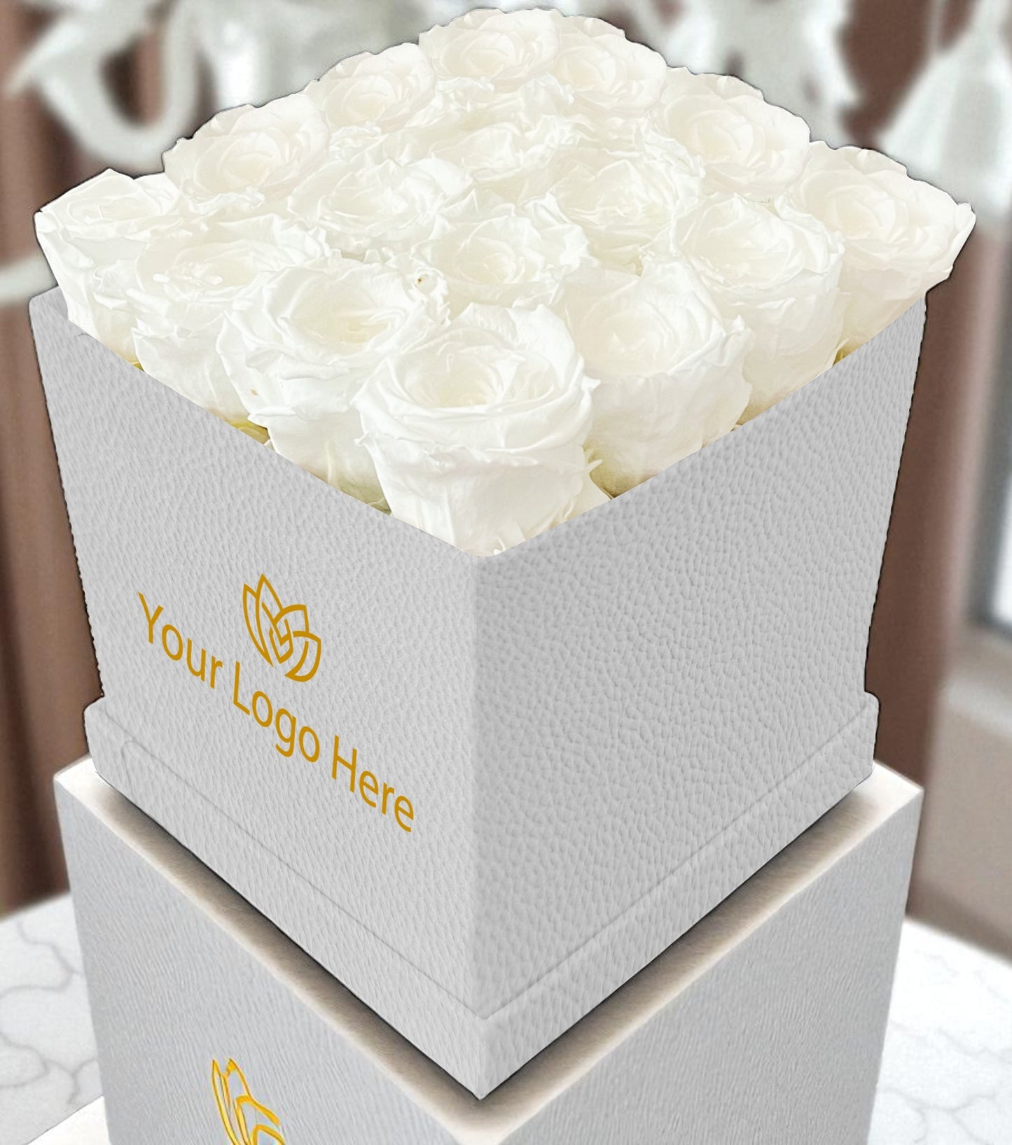 Branded Square Floral Arrangement | 16 Preserved Roses, Fast Shipping