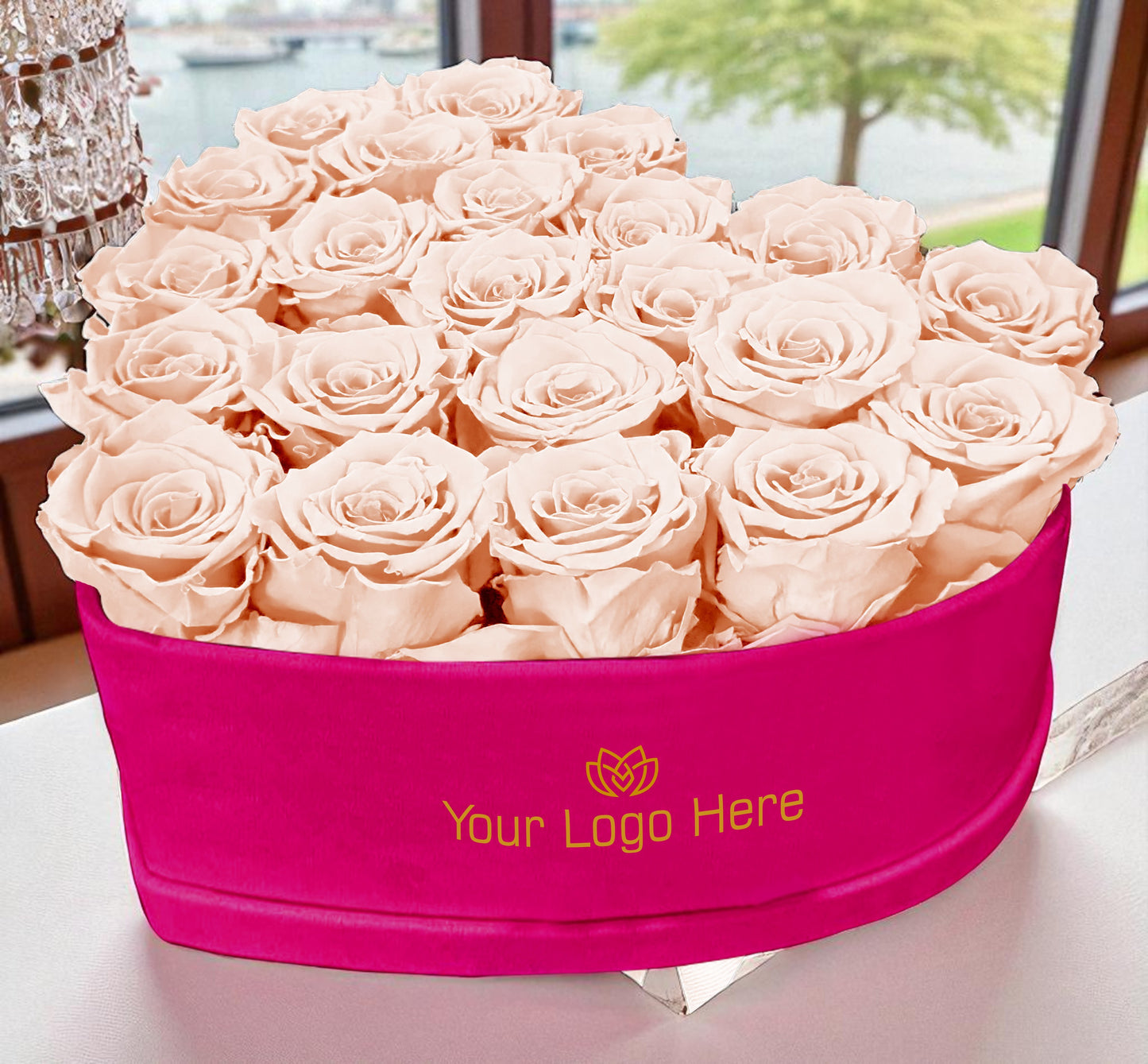 Branded Heart Floral Arrangement | 22 Preserved Roses, Fast Shipping