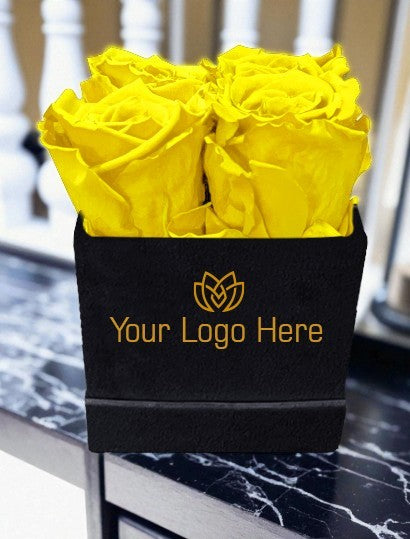 Branded Square Floral Arrangement | 4 Preserved Roses, Fast Shipping