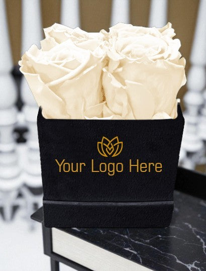 Branded Square Floral Arrangement | 4 Preserved Roses, Fast Shipping
