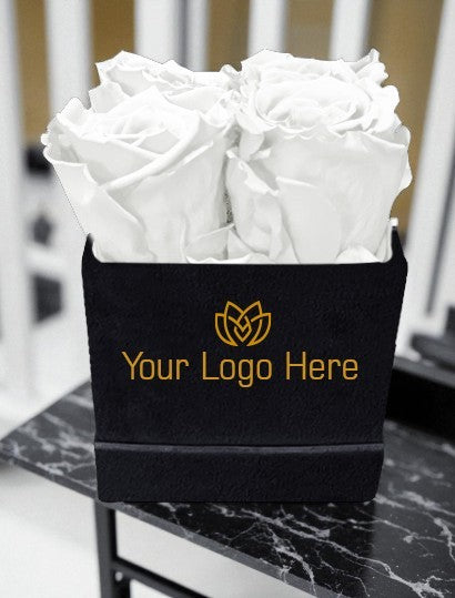 Branded Square Floral Arrangement | 4 Preserved Roses, Fast Shipping