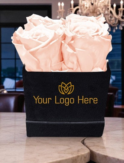 Branded Square Floral Arrangement | 4 Preserved Roses, Fast Shipping