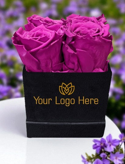 Branded Square Floral Arrangement | 4 Preserved Roses, Fast Shipping
