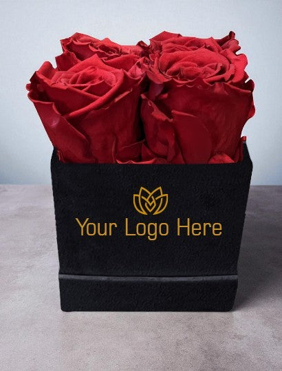 Branded Square Floral Arrangement | 4 Preserved Roses, Fast Shipping