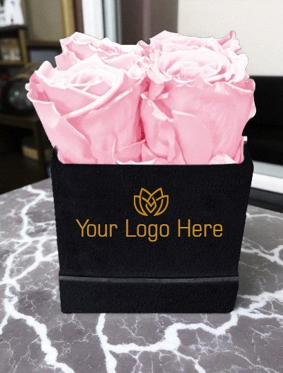 Branded Square Floral Arrangement | 4 Preserved Roses, Fast Shipping