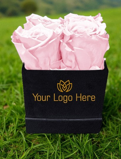 Branded Square Floral Arrangement | 4 Preserved Roses, Fast Shipping