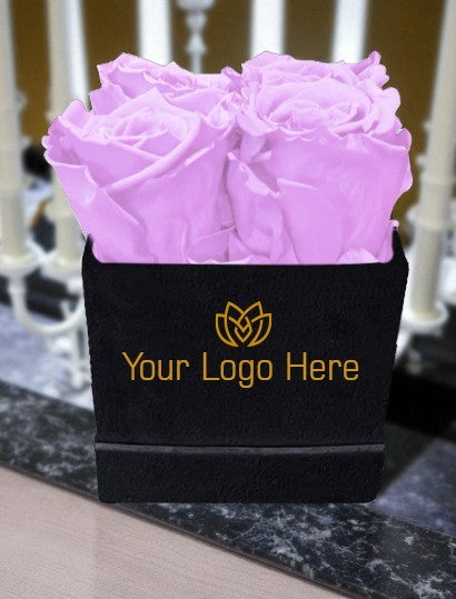 Branded Square Floral Arrangement | 4 Preserved Roses, Fast Shipping