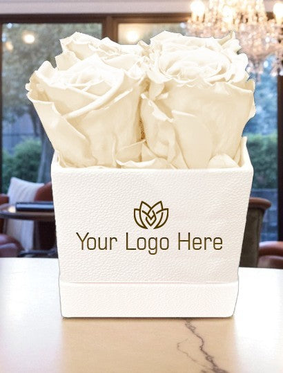 Branded Square Floral Arrangement | 4 Preserved Roses, Fast Shipping
