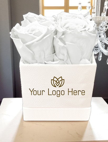 Branded Square Floral Arrangement | 4 Preserved Roses, Fast Shipping