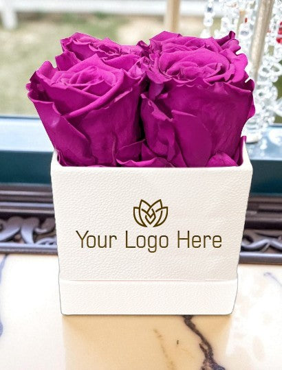 Branded Square Floral Arrangement | 4 Preserved Roses, Fast Shipping