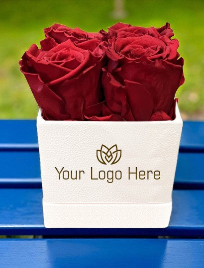 Branded Square Floral Arrangement | 4 Preserved Roses, Fast Shipping