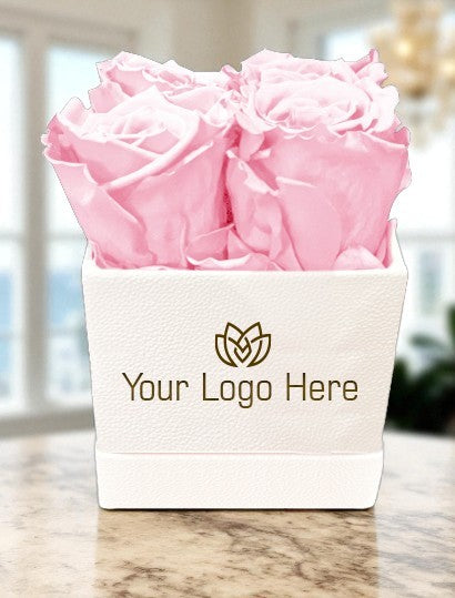 Branded Square Floral Arrangement | 4 Preserved Roses, Fast Shipping
