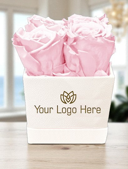 Branded Square Floral Arrangement | 4 Preserved Roses, Fast Shipping