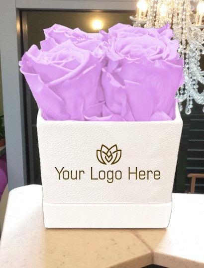 Branded Square Floral Arrangement | 4 Preserved Roses, Fast Shipping