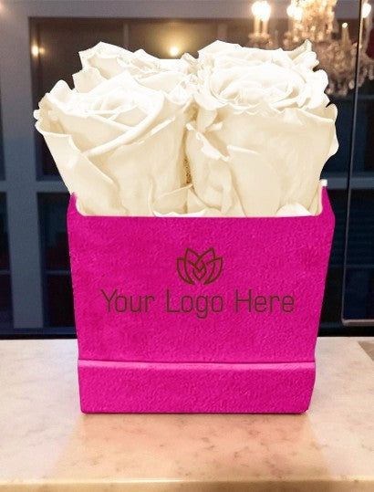 Branded Square Floral Arrangement | 4 Preserved Roses, Fast Shipping