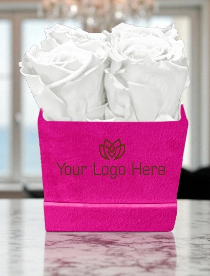Branded Square Floral Arrangement | 4 Preserved Roses, Fast Shipping