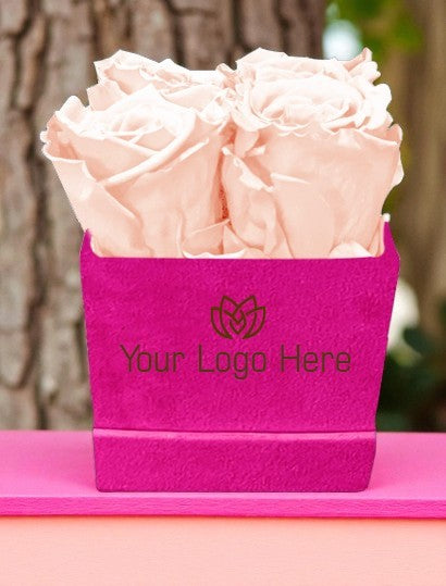 Branded Square Floral Arrangement | 4 Preserved Roses, Fast Shipping