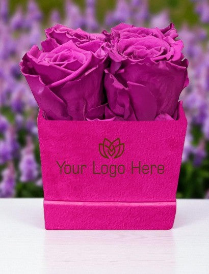Branded Square Floral Arrangement | 4 Preserved Roses, Fast Shipping