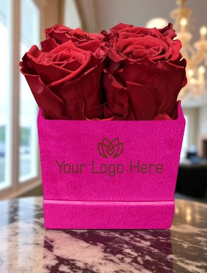 Branded Square Floral Arrangement | 4 Preserved Roses, Fast Shipping