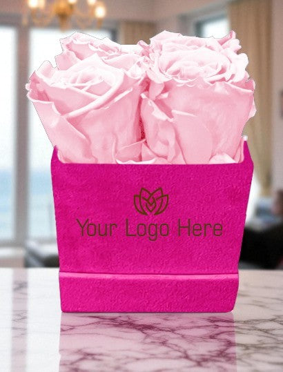 Branded Square Floral Arrangement | 4 Preserved Roses, Fast Shipping