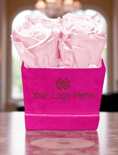 Branded Square Floral Arrangement | 4 Preserved Roses, Fast Shipping