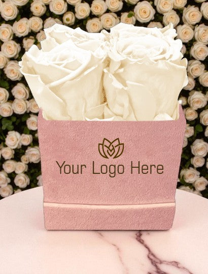 Branded Square Floral Arrangement | 4 Preserved Roses, Fast Shipping