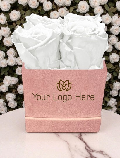 Branded Square Floral Arrangement | 4 Preserved Roses, Fast Shipping