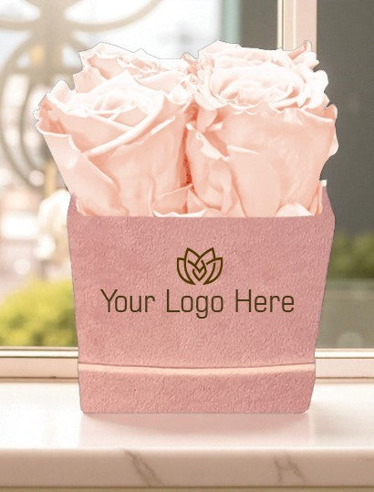 Branded Square Floral Arrangement | 4 Preserved Roses, Fast Shipping