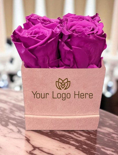Branded Square Floral Arrangement | 4 Preserved Roses, Fast Shipping