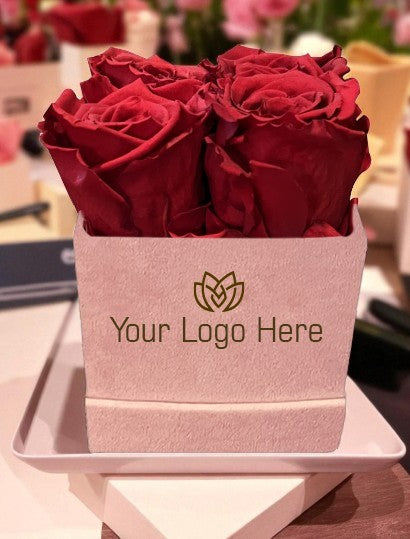 Branded Square Floral Arrangement | 4 Preserved Roses, Fast Shipping
