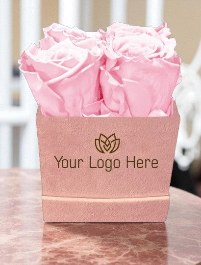 Branded Square Floral Arrangement | 4 Preserved Roses, Fast Shipping