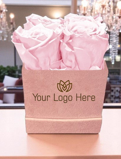 Branded Square Floral Arrangement | 4 Preserved Roses, Fast Shipping