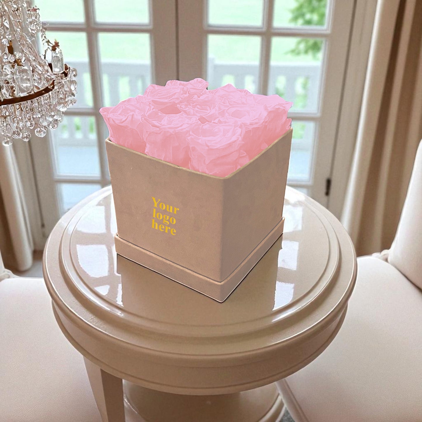 Branded Square Floral Arrangement | 9 Preserved Roses, Fast Shipping