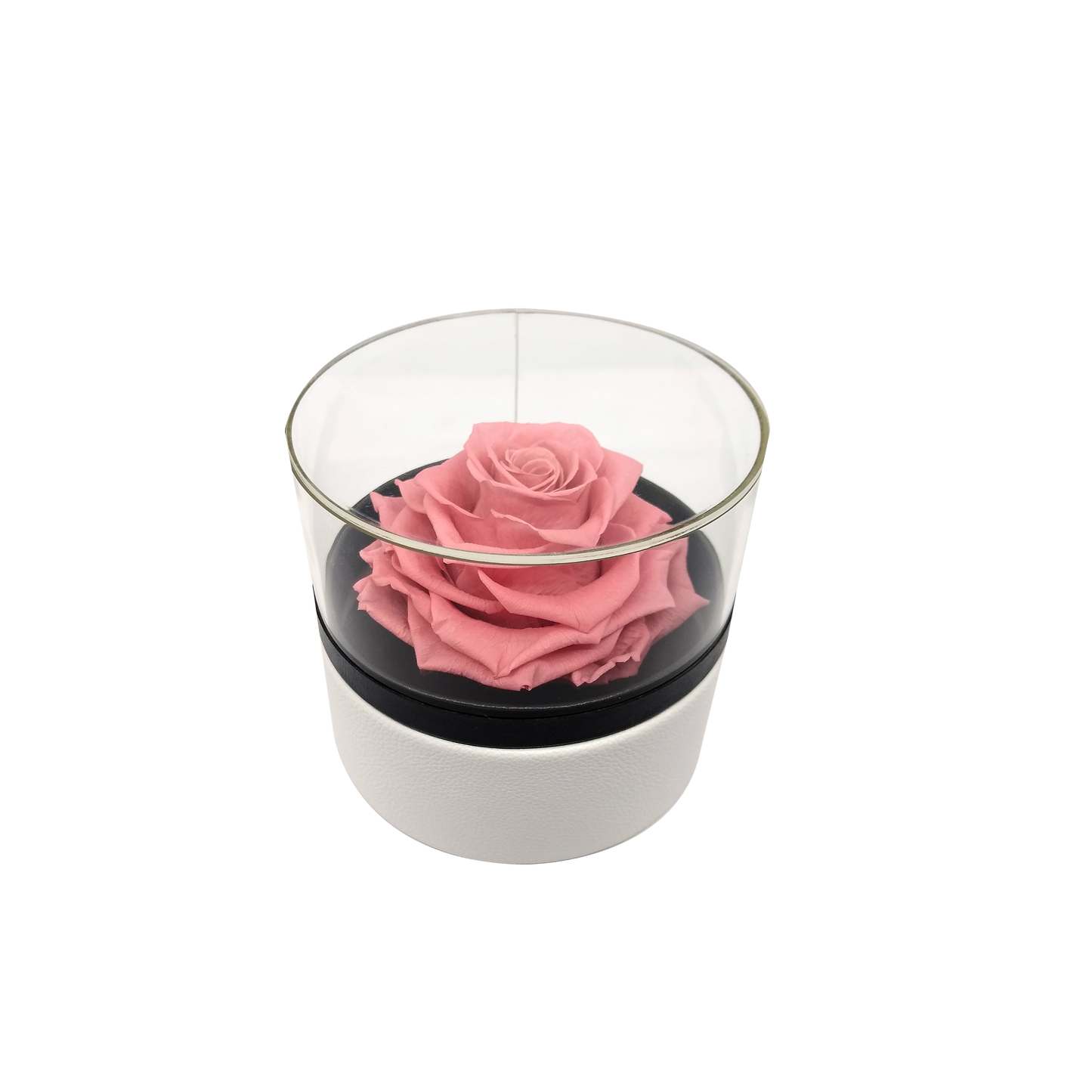 LUXURY 1 PRESERVED ROSE ARRANGEMENT - ROUND ACRYLIC AND PU BOX - BMade