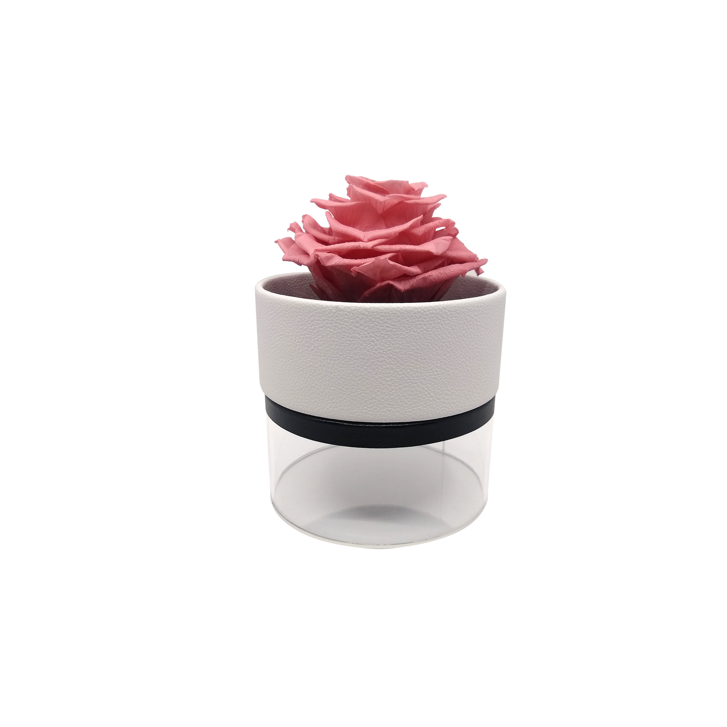 LUXURY 1 PRESERVED ROSE ARRANGEMENT - ROUND ACRYLIC AND PU BOX - BMade