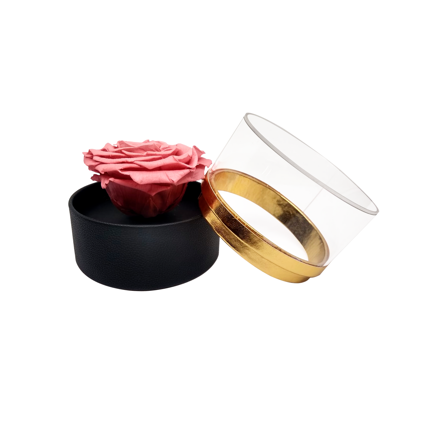 LUXURY 1 PRESERVED ROSE ARRANGEMENT - ROUND ACRYLIC AND PU BOX - BMade