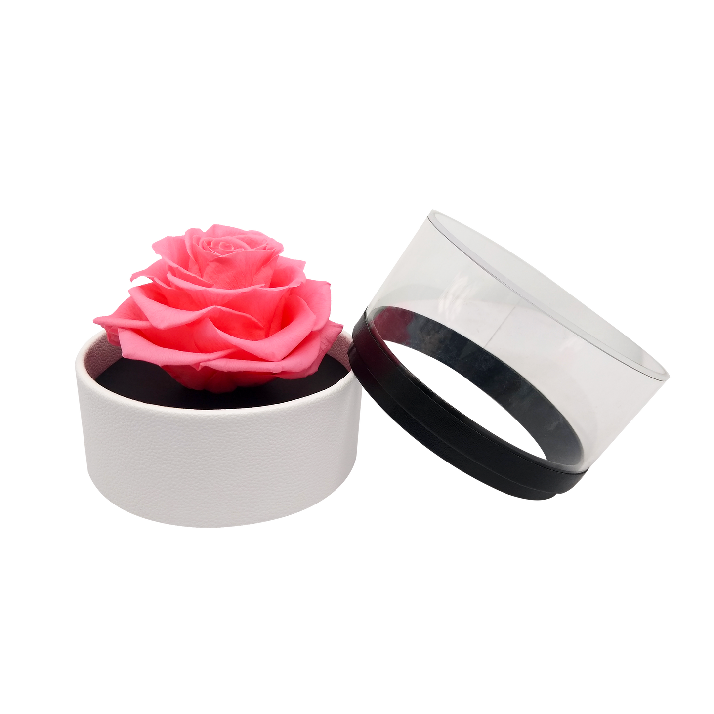 LUXURY 1 PRESERVED ROSE ARRANGEMENT - ROUND ACRYLIC AND PU BOX - BMade