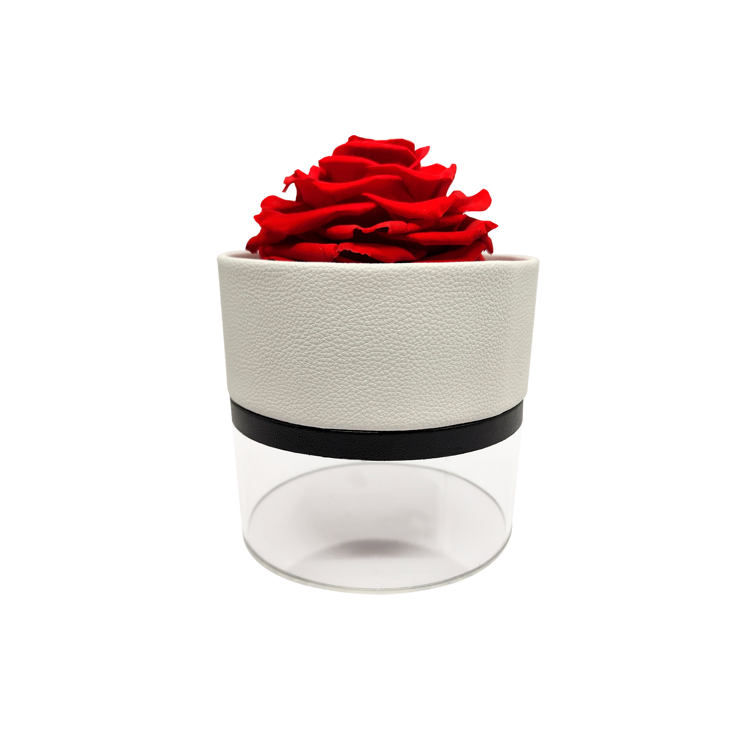 LUXURY 1 PRESERVED ROSE ARRANGEMENT - ROUND ACRYLIC AND PU BOX - BMade