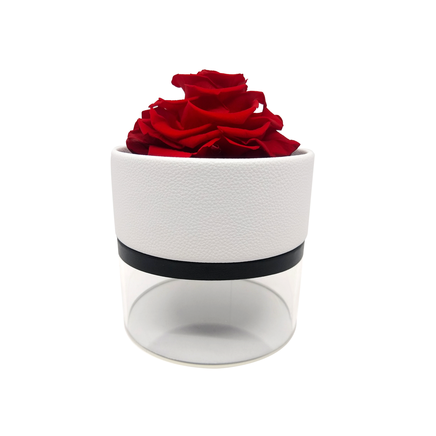 LUXURY 1 PRESERVED ROSE ARRANGEMENT - ROUND ACRYLIC AND PU BOX - BMade