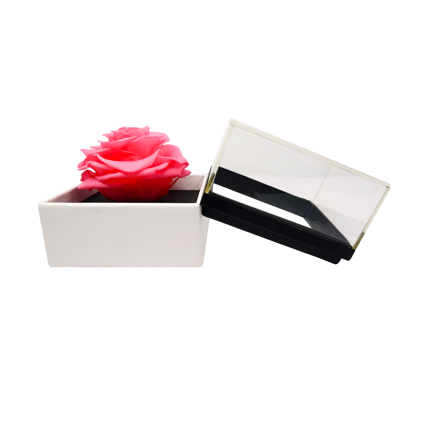 Luxury 1 Preserved Rose Arrangement - Square Acrylic And Pu Box - Stock - BMade