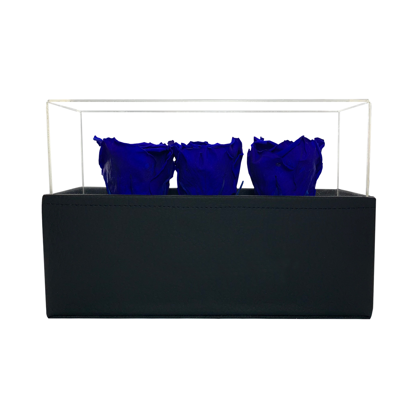 LUXURY 3 PRESERVED ROSES ARRANGEMENT - ACRYLIC TOP AND PU LEATHER BOX - BMade