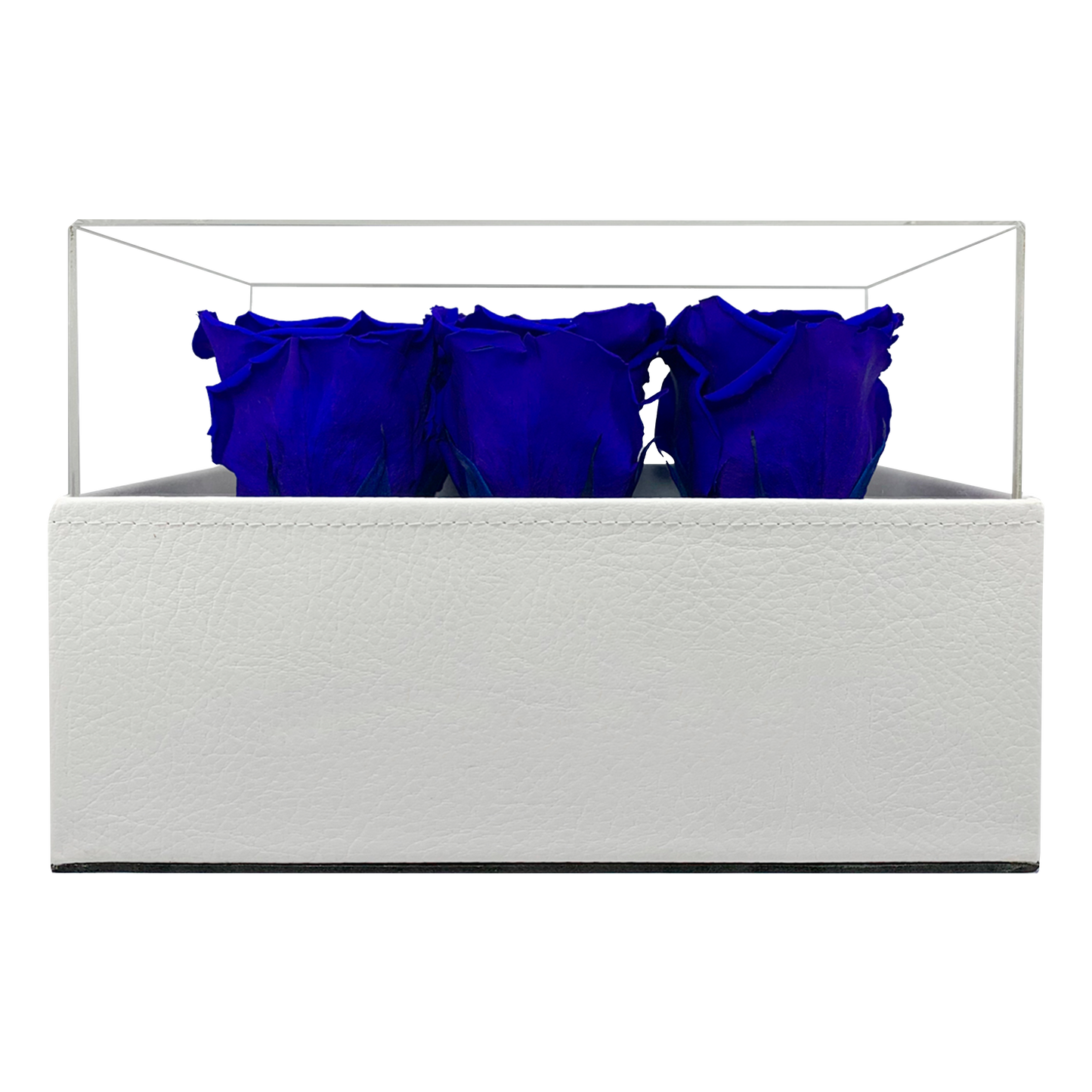 LUXURY 3 PRESERVED ROSES ARRANGEMENT - ACRYLIC TOP AND PU LEATHER BOX - BMade