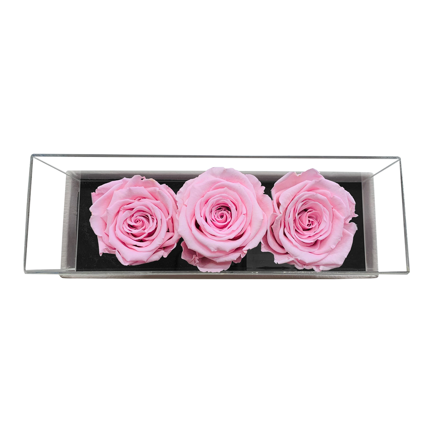 LUXURY 3 PRESERVED ROSES ARRANGEMENT - ACRYLIC TOP AND PU LEATHER BOX - BMade
