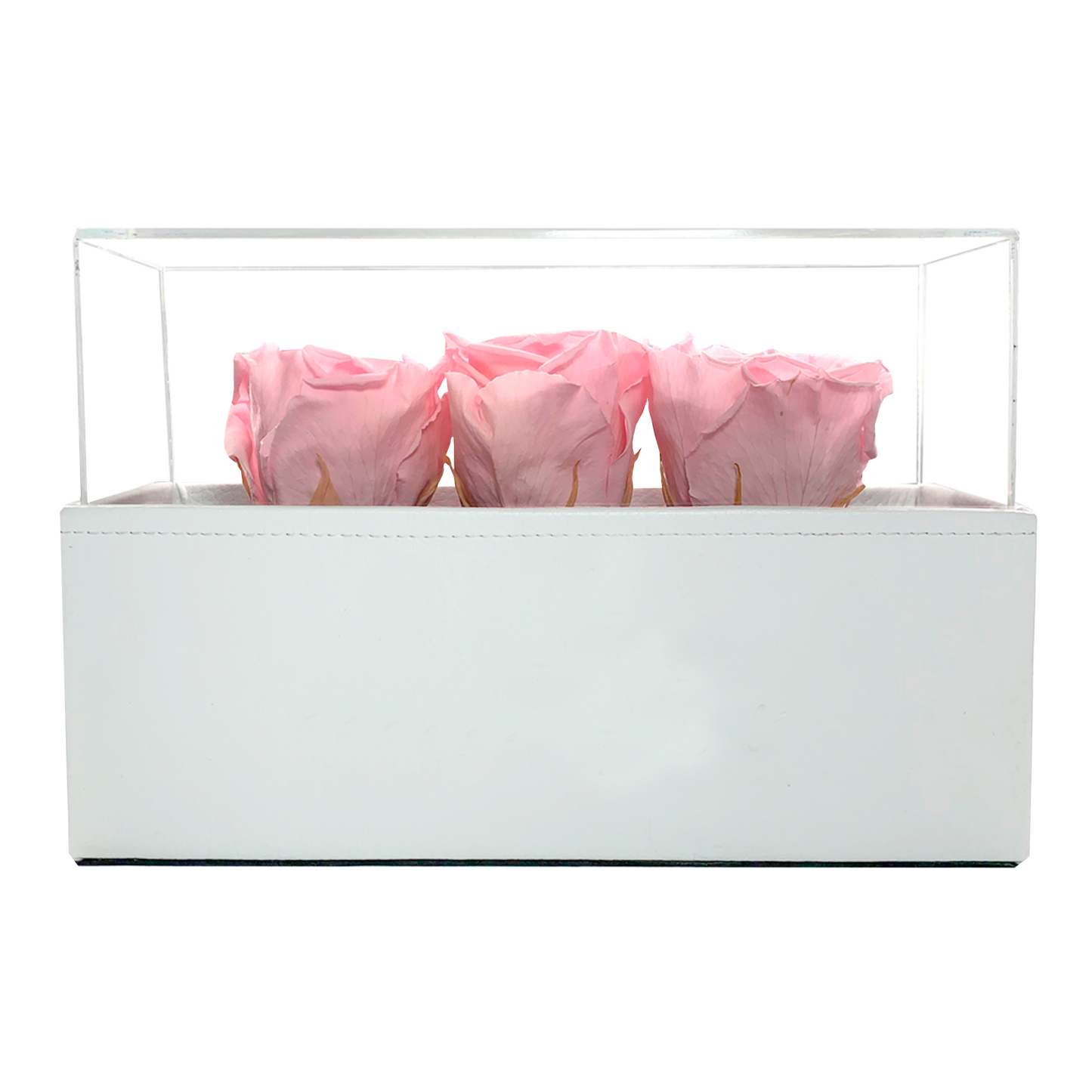 LUXURY 3 PRESERVED ROSES ARRANGEMENT - ACRYLIC TOP AND PU LEATHER BOX - BMade
