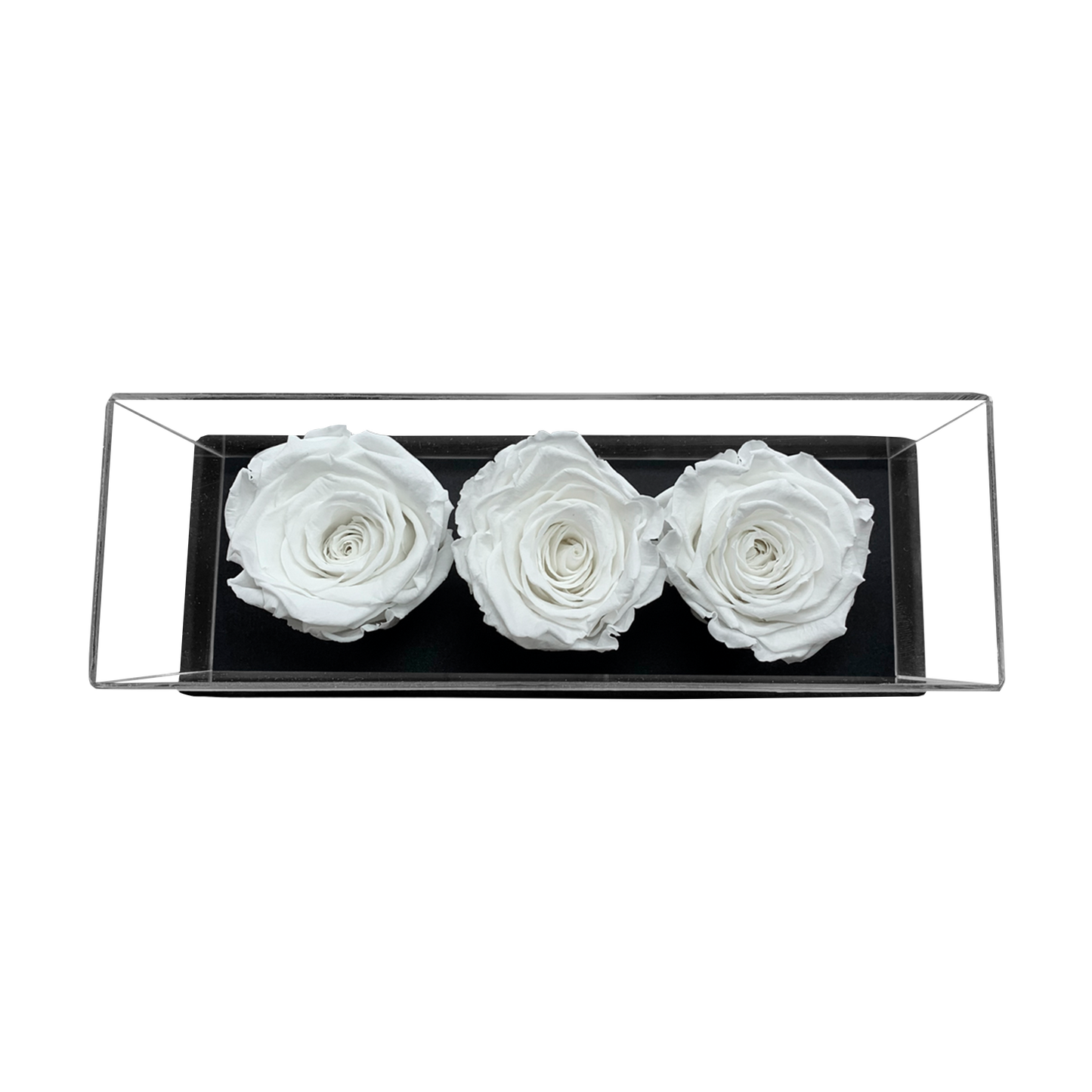 LUXURY 3 PRESERVED ROSES ARRANGEMENT - ACRYLIC TOP AND PU LEATHER BOX - BMade